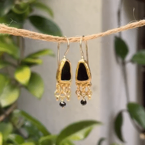 24k gold and Onyx dangle earrings