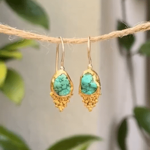Rough Turquoise 24k gold dangle earrings