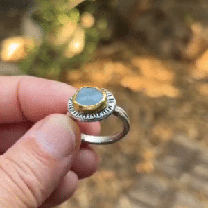 Handmade rough Aquamarine 24k gold and silver ring