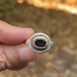 Handmade Iolite 24k gold and silver ring