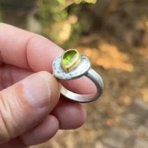 Rustic Peridot 24k gold and silver stacking ring