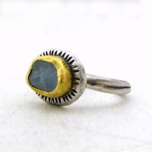 Handmade rough Aquamarine 24k gold and silver ring