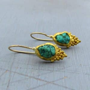 Rough Turquoise 24k gold dangle earrings
