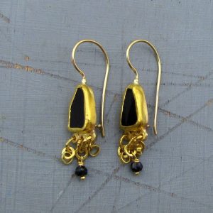 24k gold and Onyx dangle earrings