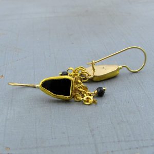 24k gold and Onyx dangle earrings