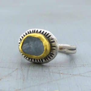 Handmade rough Aquamarine 24k gold and silver ring