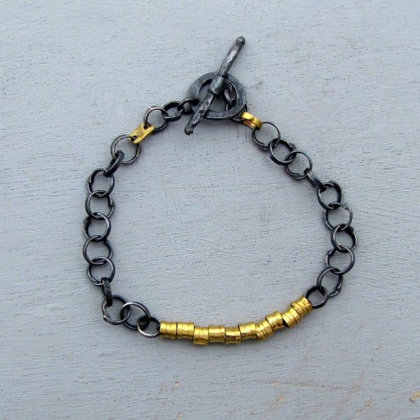 22k gold & silver round links bracelet