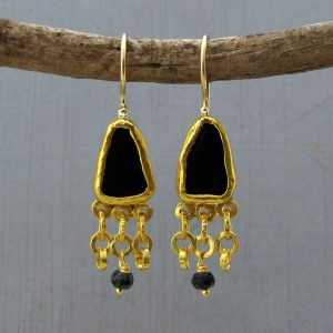 24k gold and Onyx dangle earrings