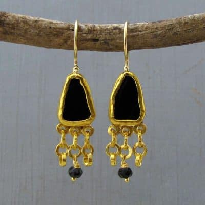 24k gold and Onyx dangle earrings