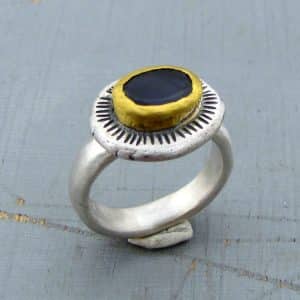 Handmade Iolite 24k gold and silver ring