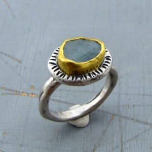 Handmade rough Aquamarine 24k gold and silver ring