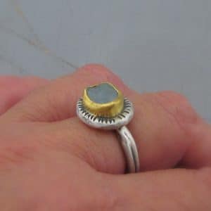 Handmade rough Aquamarine 24k gold and silver ring