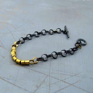 22k gold & silver cylinder links bracelet