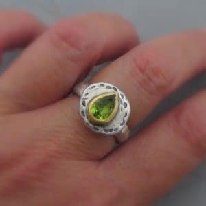 Rustic Peridot 24k gold and silver stacking ring