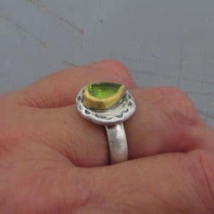 Rustic Peridot 24k gold and silver stacking ring