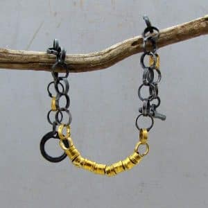 22k gold & silver cylinder links bracelet