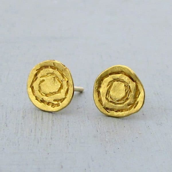 Handmade round spiral 22k gold studs