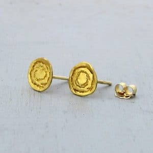 Handmade round spiral 22k gold studs