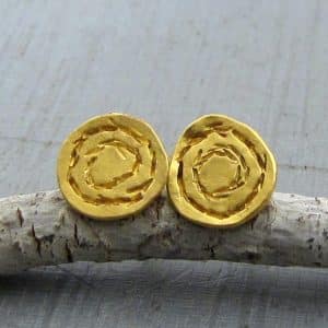 Handmade round spiral 22k gold studs