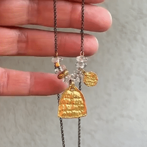 24k gold and clear Quartz beads pendant necklace