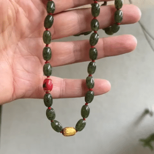 Nephrite Jade beads necklace with 24k gold pendant