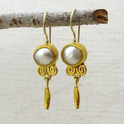 Dangle Pearls 24k gold earrings