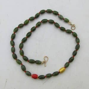 Nephrite Jade beads necklace with 24k gold pendant