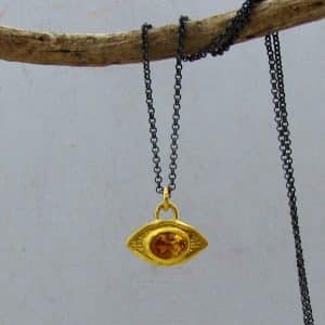 Citrine Evil Eye 24k gold pendant necklace