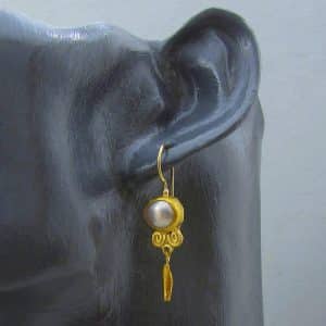 Dangle Pearls 24k gold earrings