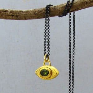 Peridot Evil Eye 24 karat gold pendant necklace