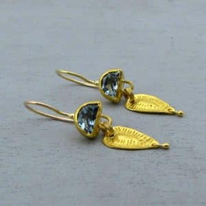 Blue Topaz dangle 24k gold earrings