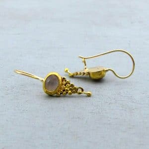 Cat's Eye Moonstone 24k gold dangle earrings