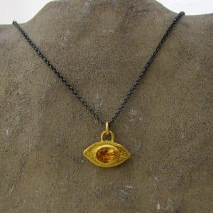 Citrine Evil Eye 24k gold pendant necklace