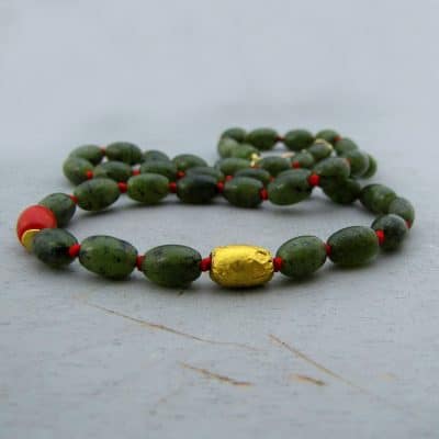 Nephrite Jade beads necklace with 24k gold pendant