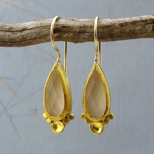 Rose Quartz 24k gold drop earrings