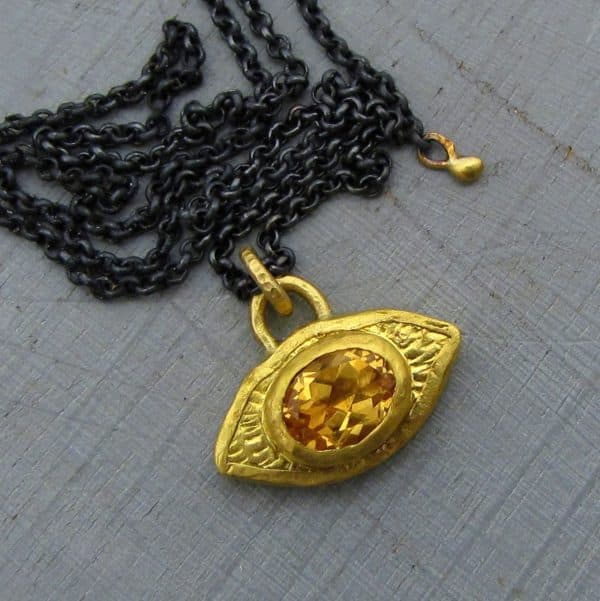 Citrine Evil Eye 24k gold pendant necklace