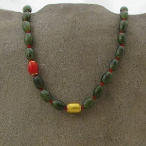 Nephrite Jade beads necklace with 24k gold pendant