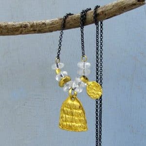 24k gold and clear Quartz beads pendant necklace