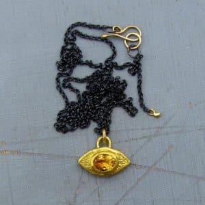 Citrine Evil Eye 24k gold pendant necklace