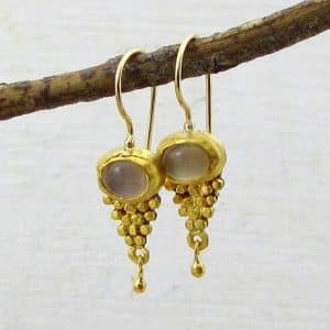 Cat's Eye Moonstone 24k gold dangle earrings