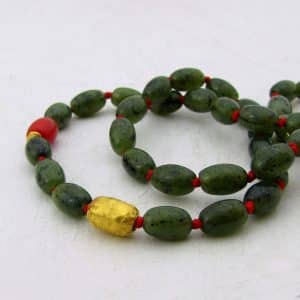 Nephrite Jade beads necklace with 24k gold pendant