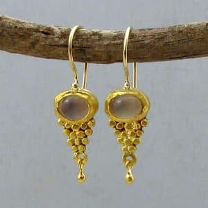 Cat's Eye Moonstone 24k gold dangle earrings