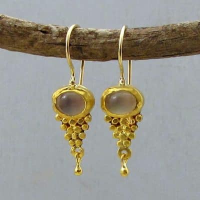 Cat's Eye Moonstone 24k gold dangle earrings