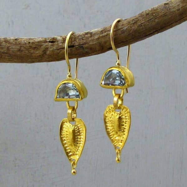 Blue Topaz dangle 24k gold earrings