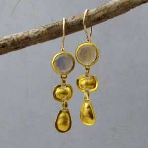 24k gold dangle moonstone earrings