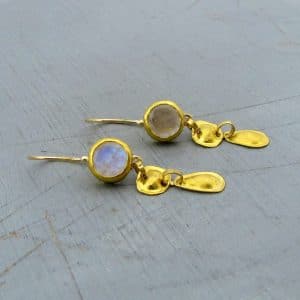 24k gold dangle moonstone earrings