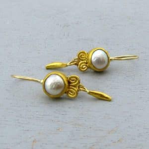 Dangle Pearls 24k gold earrings