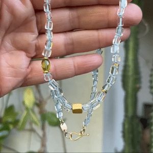 24k gold Aquamarine and Peridot beads necklace