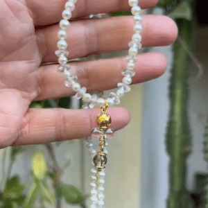 White pearl and clear Quartz 24k gold necklace