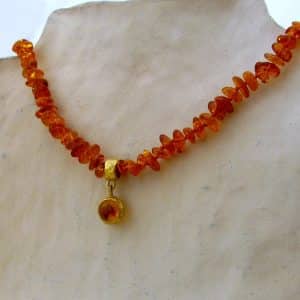 Baltic Amber and 24k gold beads necklace